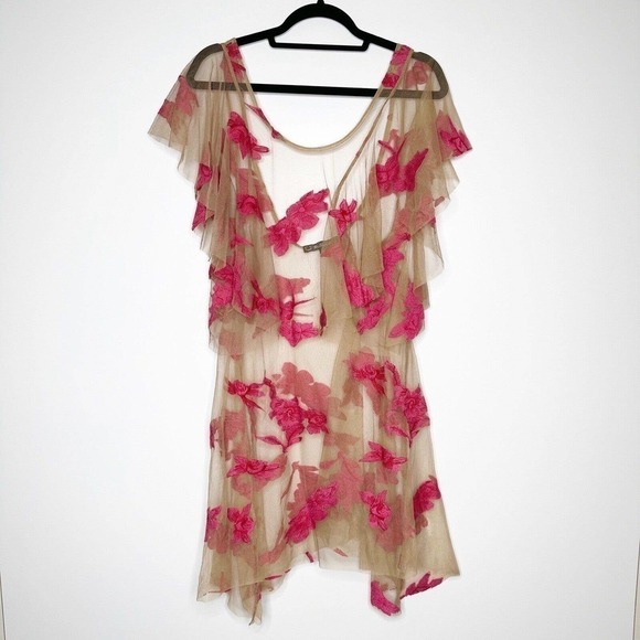 For Love & Lemons Paradise Pink Orchid Mini Dress Women's Sheer No Slip Size M - Picture 2 of 7